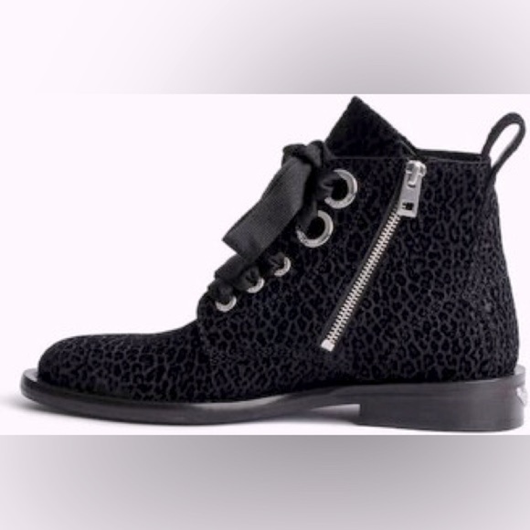 NIB Zadig & Voltaire Laureen Leopard Suede Lace Up Ankle Boots Ink Black Sz 36 - Picture 2 of 15